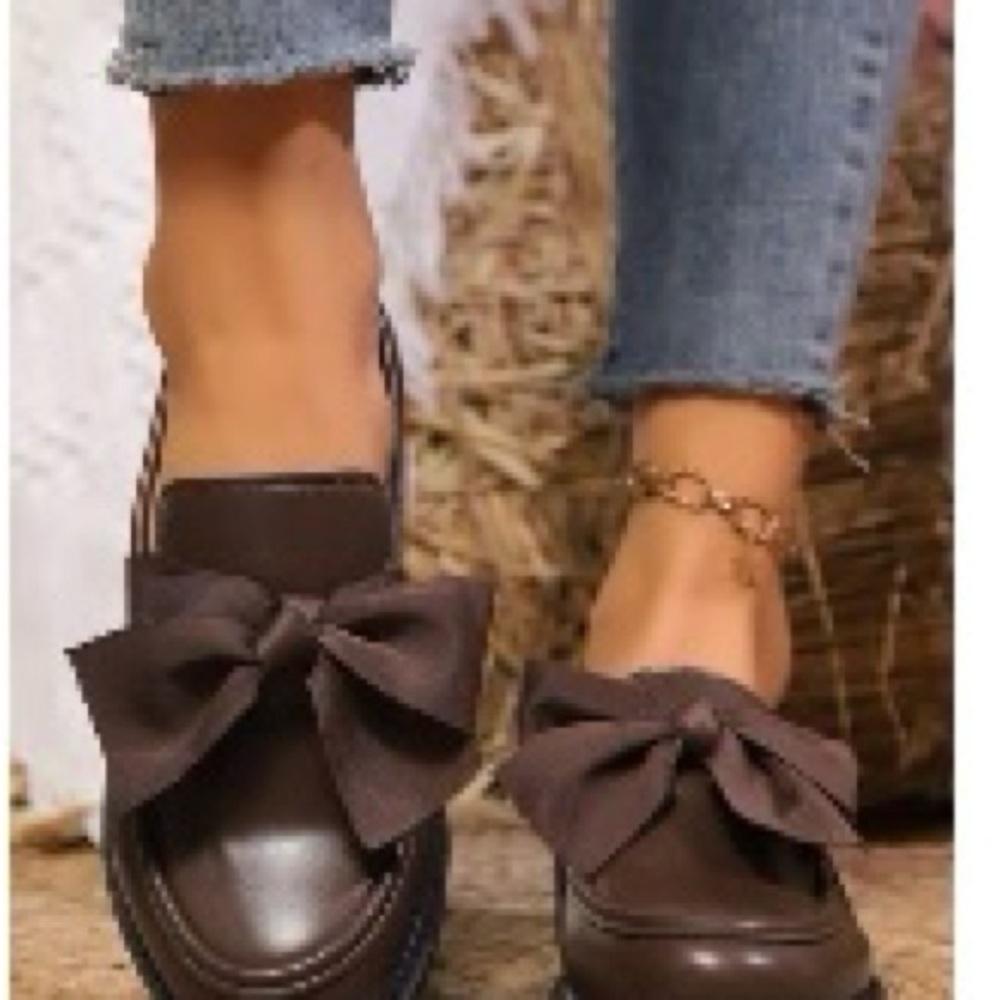 SHEIN Brown Flats with Bow Detail